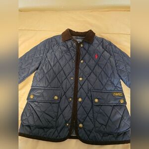 Polo by Ralph Lauren Navy Quilted Kids Puffer Jacket with Brown Corduroy Collar